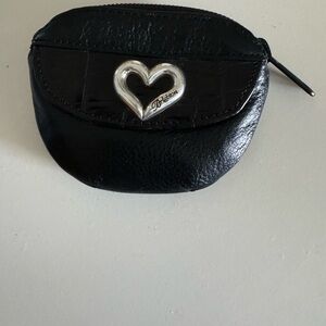 Brighton Black leather coin purse with Silver Heart Accent,zipper and front snap